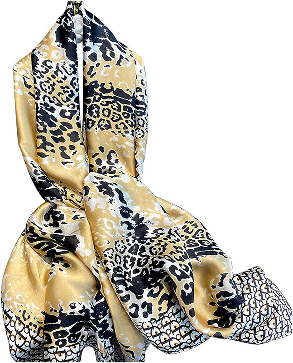 Fashion Scarves 100% Silk Felling Scarf Long Lightweight Sunscreen Shawls Wrap for Women Hair Scarves Apparel & Accessories > Clothing Accessories > Scarves & Shawls Aufeel Leopard  