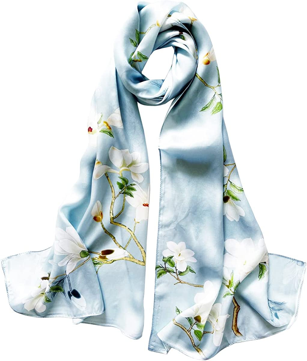 Women'S Mulberry Silk Scarf Floral Print Satin Long Scarf Wrap Shawl Apparel & Accessories > Clothing Accessories > Scarves & Shawls Smi&Love Jyyd12  