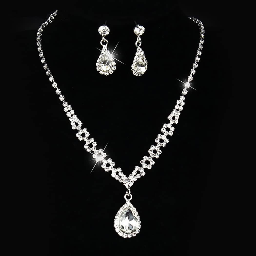 Earent Bridal Rhinestone Jewelry Set Bride Wedding Necklace Earrings Sets Crystal Choker Necklaces Tassel Dangle Earring Costume Prom Jewelry for Women and Girls(Set of 2) (E-Royal Blue) B-Silver