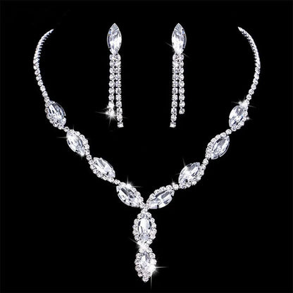 Earent Bridal Rhinestone Jewelry Set Bride Wedding Necklace Earrings Sets Crystal Choker Necklaces Tassel Dangle Earring Costume Prom Jewelry for Women and Girls(Set of 2) (E-Royal Blue) C-Silver
