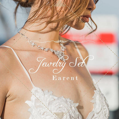 Earent Bridal Rhinestone Jewelry Set Bride Wedding Necklace Earrings Sets Crystal Choker Necklaces Tassel Dangle Earring Costume Prom Jewelry for Women and Girls(Set of 2) (E-Royal Blue)