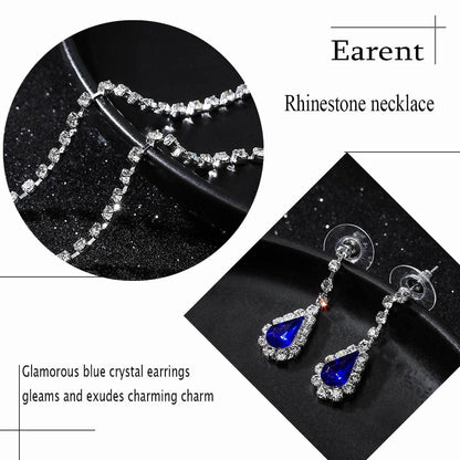 Earent Bridal Rhinestone Jewelry Set Bride Wedding Necklace Earrings Sets Crystal Choker Necklaces Tassel Dangle Earring Costume Prom Jewelry for Women and Girls(Set of 2) (E-Royal Blue)