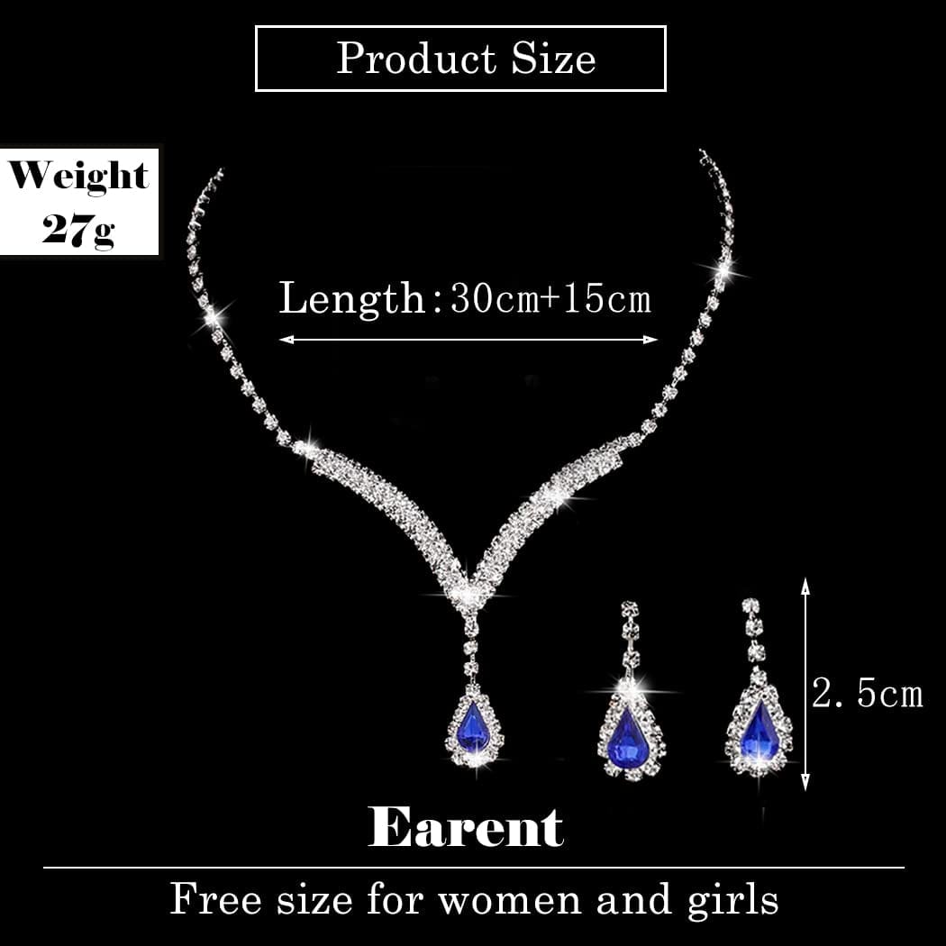 Earent Bridal Rhinestone Jewelry Set Bride Wedding Necklace Earrings Sets Crystal Choker Necklaces Tassel Dangle Earring Costume Prom Jewelry for Women and Girls(Set of 2) (E-Royal Blue)