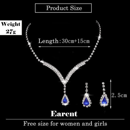 Earent Bridal Rhinestone Jewelry Set Bride Wedding Necklace Earrings Sets Crystal Choker Necklaces Tassel Dangle Earring Costume Prom Jewelry for Women and Girls(Set of 2) (E-Royal Blue)