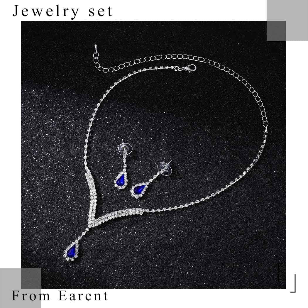 Earent Bridal Rhinestone Jewelry Set Bride Wedding Necklace Earrings Sets Crystal Choker Necklaces Tassel Dangle Earring Costume Prom Jewelry for Women and Girls(Set of 2) (E-Royal Blue)