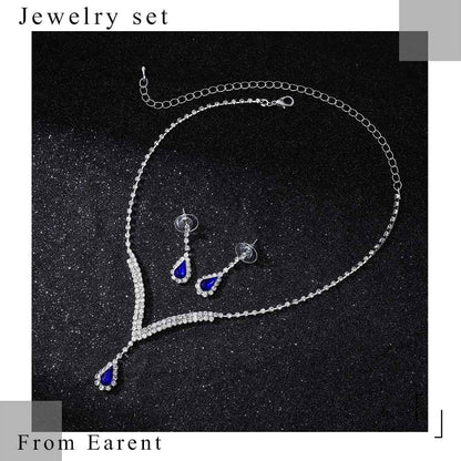 Earent Bridal Rhinestone Jewelry Set Bride Wedding Necklace Earrings Sets Crystal Choker Necklaces Tassel Dangle Earring Costume Prom Jewelry for Women and Girls(Set of 2) (E-Royal Blue)