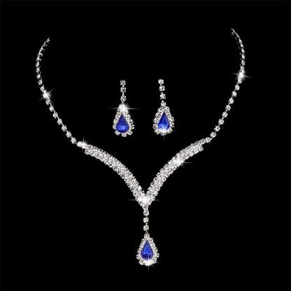 Earent Bridal Rhinestone Jewelry Set Bride Wedding Necklace Earrings Sets Crystal Choker Necklaces Tassel Dangle Earring Costume Prom Jewelry for Women and Girls(Set of 2) (E-Royal Blue) E-Royal blue
