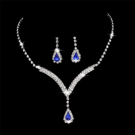 Earent Bridal Rhinestone Jewelry Set Bride Wedding Necklace Earrings Sets Crystal Choker Necklaces Tassel Dangle Earring Costume Prom Jewelry for Women and Girls(Set of 2) (E-Royal Blue) E-Royal blue