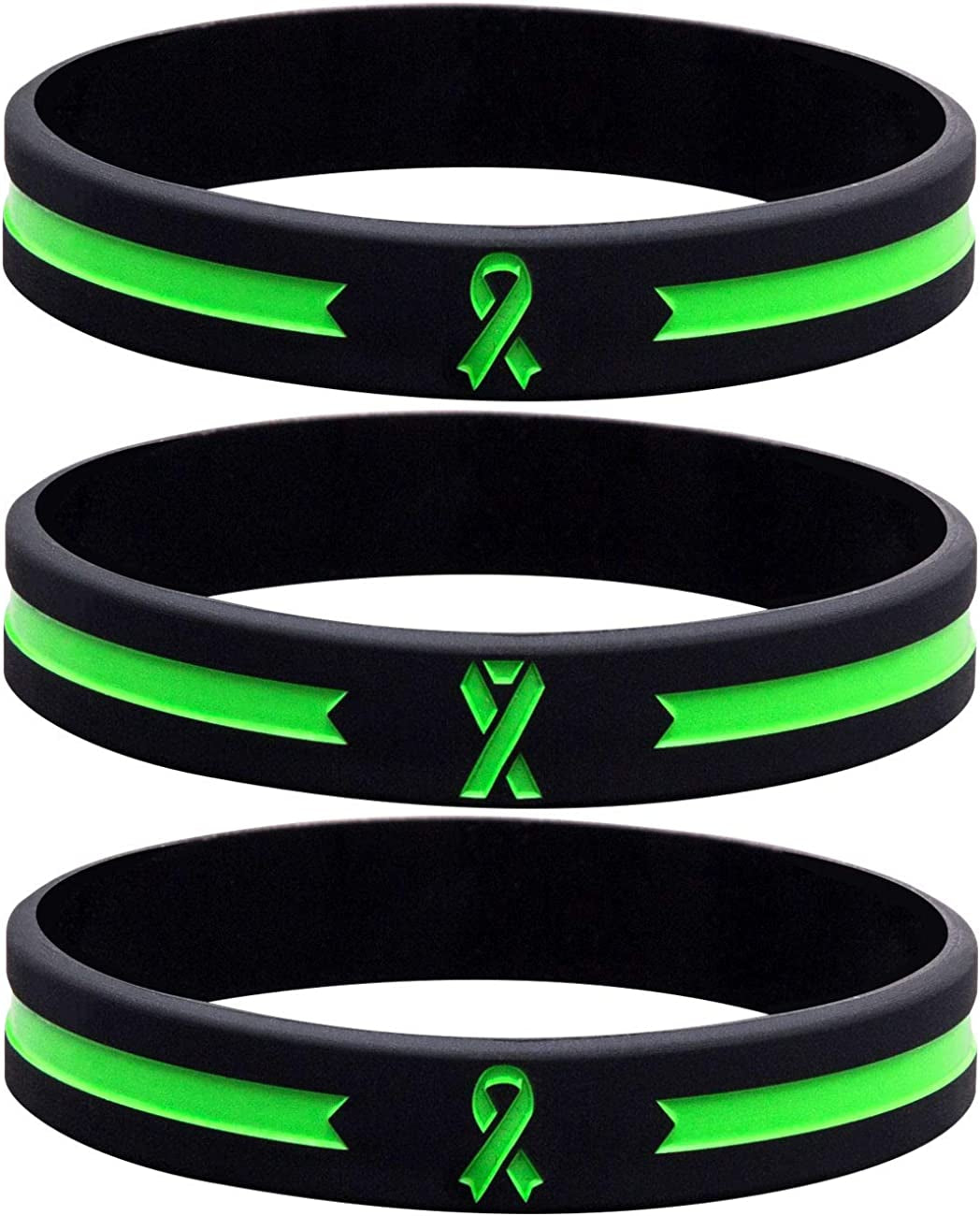 Sainstone Green Awareness Ribbon Silicone Bracelets , Mental Health Awareness Bracelet , Green Ribbon Wristbands Unisex for Men Women Apparel & Accessories > Jewelry > Bracelets Sainstone 3-pack  