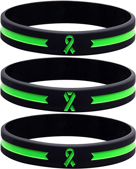 Sainstone Green Awareness Ribbon Silicone Bracelets , Mental Health Awareness Bracelet , Green Ribbon Wristbands Unisex for Men Women Apparel & Accessories > Jewelry > Bracelets Sainstone 3-pack  