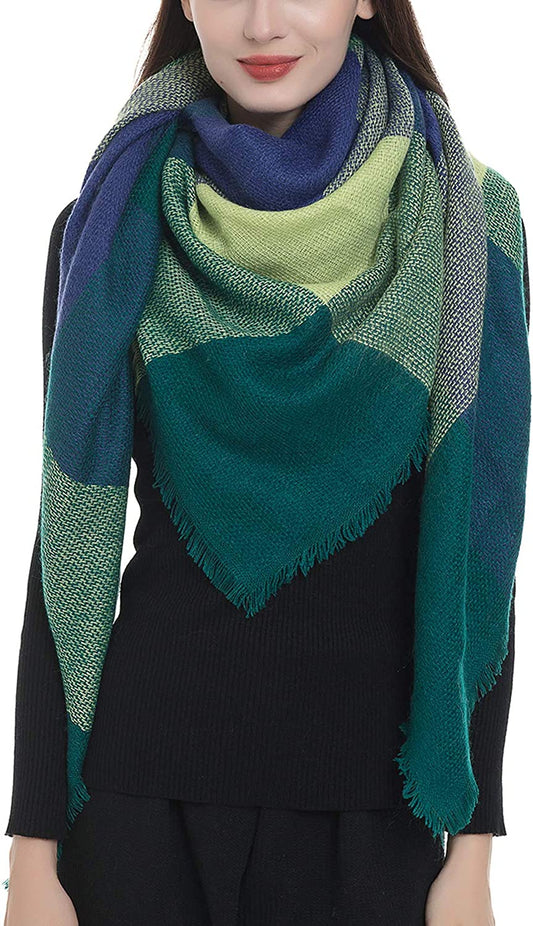 Dimore Trendy Plaid Blanket Scarf Women Big Oversized Long Scarves Apparel & Accessories > Clothing Accessories > Scarves & Shawls Dimore Blue + Green  