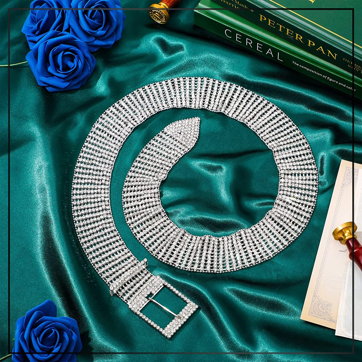Women Rhinestone Belt Wide Glitter Waist Belt Glitter Belt with Buckle Shiny Artificial Diamond Waist Belt for Jeans Dresses Apparel & Accessories > Clothing Accessories > Belts Geyoga   