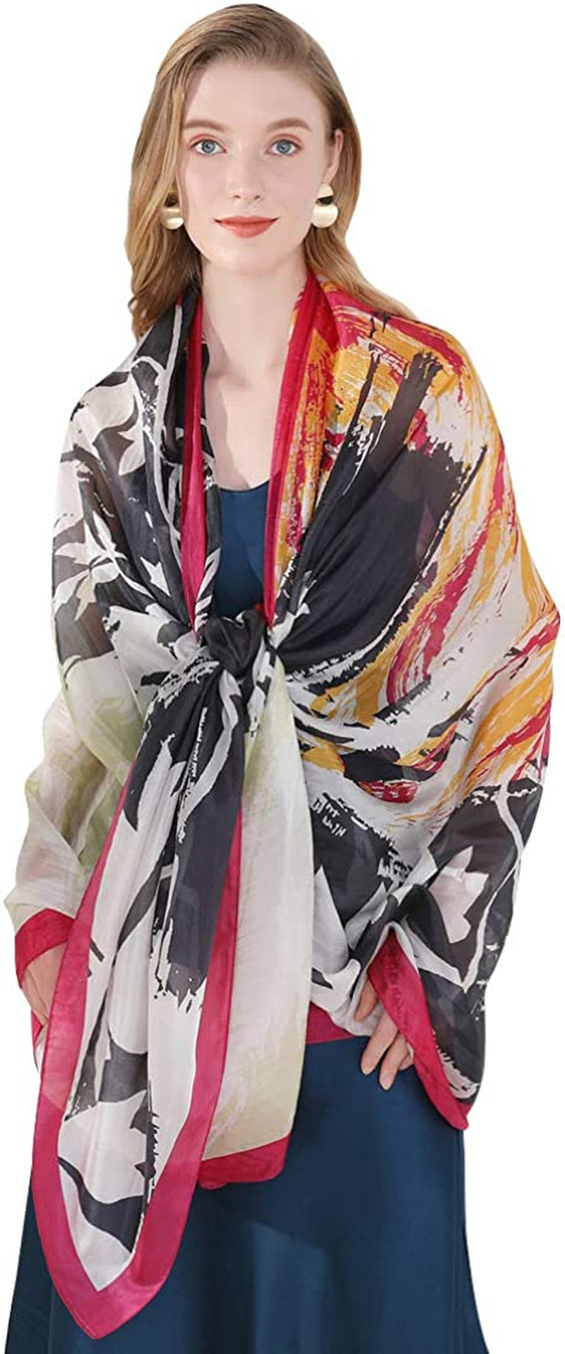 DANA XU Long Silk Fashion Oblong Floral Oversize Soft Scarf Wedding Shawls Beach Wraps Bandana Scarves for Women Apparel & Accessories > Clothing Accessories > Scarves & Shawls DANA XU 46 Black&red  