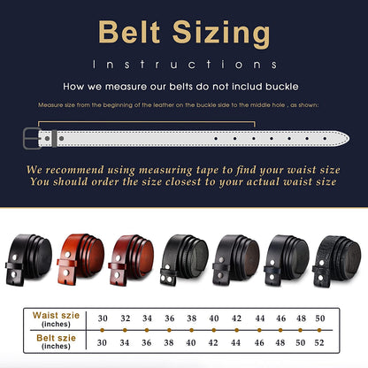 HJONES Men’S Replacement Belt No Buckle Belt Strap, Men'S Leather Belt with Silver Snap on Belt without Buckle 1 1/2” Wide Apparel & Accessories > Clothing Accessories > Belts HJones   