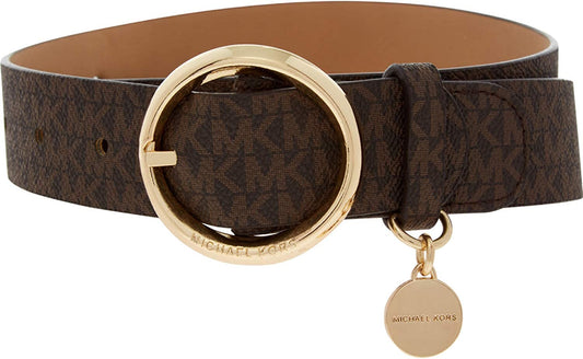 Michael Kors Women'S Buckle Logo MK Charm Belt with Chain Apparel & Accessories > Clothing Accessories > Belts Michael Kors Brown/Gold Large 