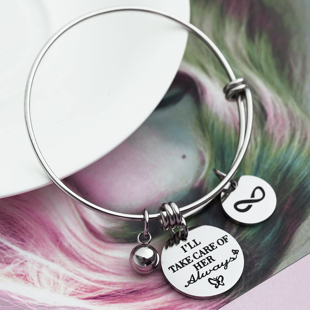 Omodofo Mother in Law Charm Bracelet Adjustable Stainless Steel Bangle for Mother Stepmother Birthday Wedding Apparel & Accessories > Jewelry > Bracelets omodofo   