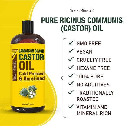 Pure Jamaican Black Castor Oil - Big 32 Fl Oz Bottle - Unrefined & Hexane Free - 100% Pure Jamaican Black Castor Oil for Hair Growth, Thicker Eyelashes & Eyebrows, Dry Skin, Healing, Hair Care Health & Beauty > Personal Care > Hair Care Seven Minerals   