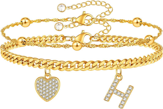 Gold Ankle Bracelets for Women 14K Gold Plated Heart Initial Cuban Link Anklets for Women Charm Gold Anklet for Women Summer Bracelets for Teen Girls Women Anklets Jewelry Apparel & Accessories > Jewelry > Anklets BRIJEWLIC H  