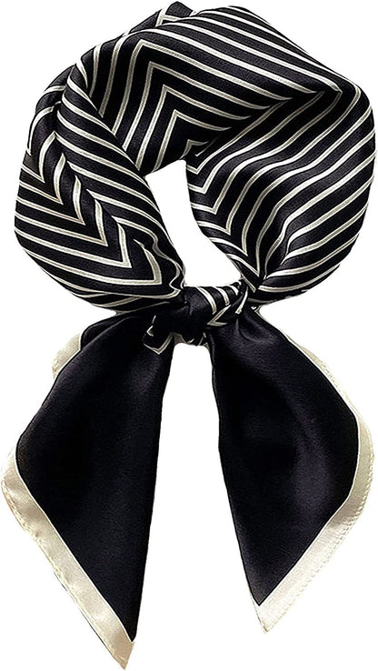 Fashion Hair Scarf for Women Lightweight Silk Feeling Head Scarves Square Bandanas 27.5× 27.5 Inches Apparel & Accessories > Clothing Accessories > Bandanas & Headties Roizsx H-black Stripe  