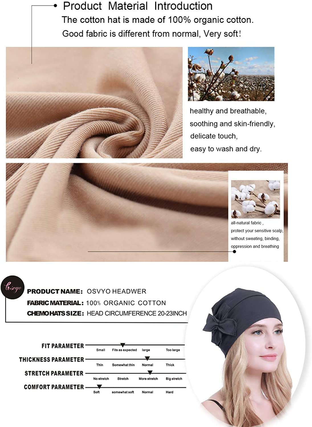 Osvyo Cotton Chemo Turbans Headwear Beanie Hat Cap for Women Cancer Patient Hairloss Apparel & Accessories > Clothing Accessories > Headwear osvyo   