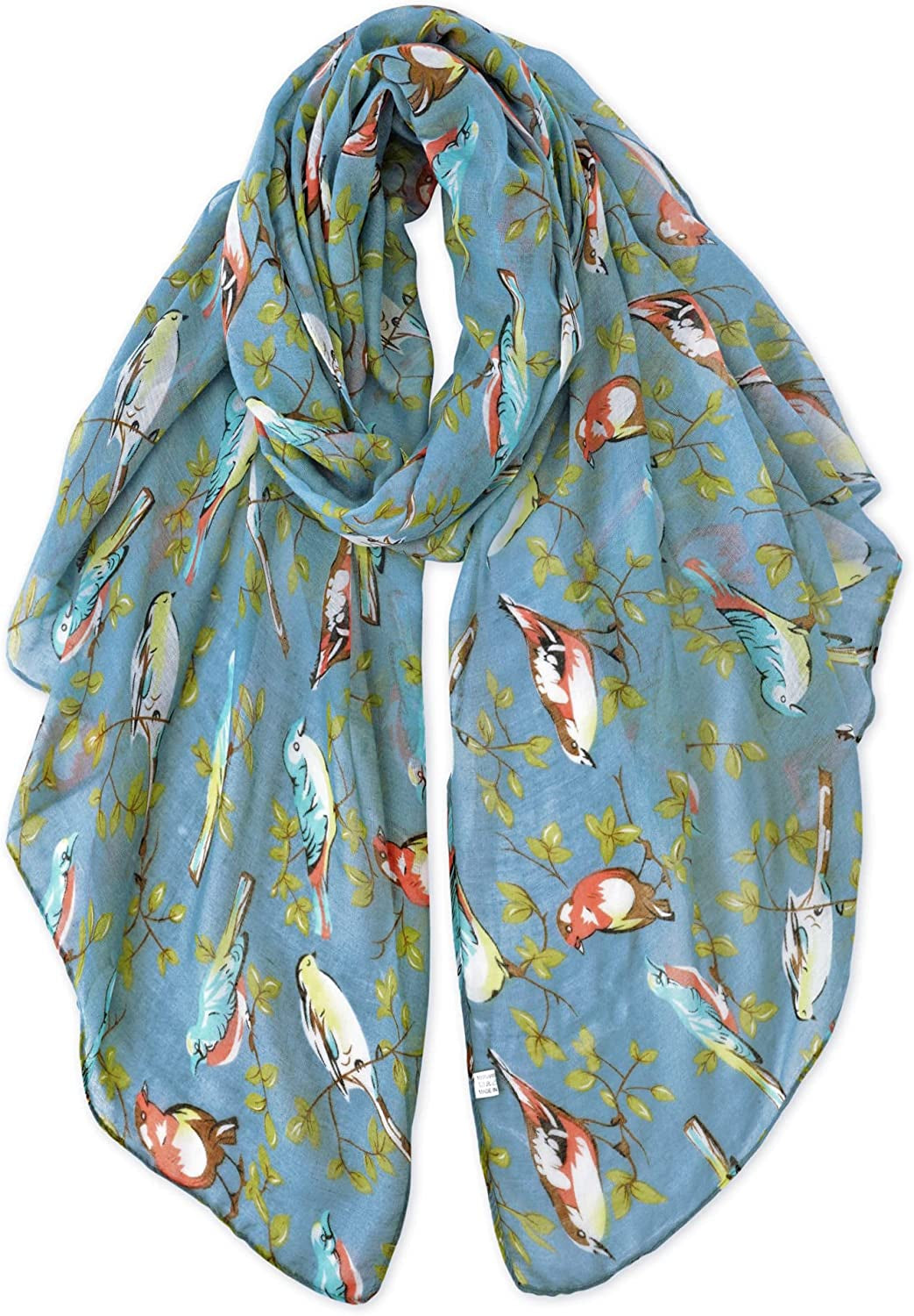 GERINLY Scarfs for Women Lightweight Floral Birds Print Cotton Scarves and Wraps for Holiday Shawl Apparel & Accessories > Clothing Accessories > Scarves & Shawls GERINLY Z-bluegrey  