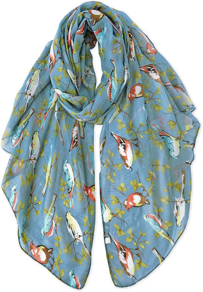 GERINLY Scarfs for Women Lightweight Floral Birds Print Cotton Scarves and Wraps for Holiday Shawl Apparel & Accessories > Clothing Accessories > Scarves & Shawls GERINLY Z-bluegrey  