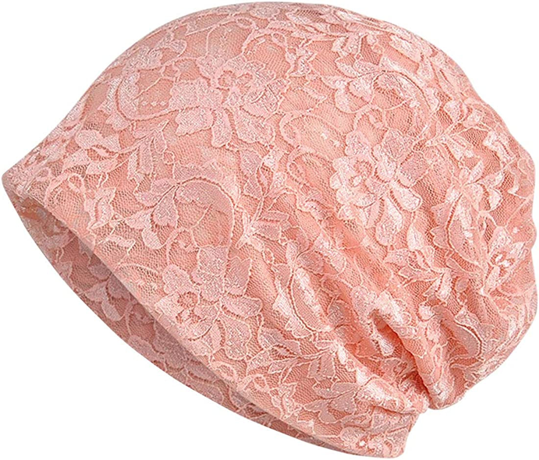 Ebossy Women'S Elegant Floral Lace Slouchy Beanie Summer Hat Headwear Circle Loop Scarf Apparel & Accessories > Clothing Accessories > Headwear ebossy Pink  