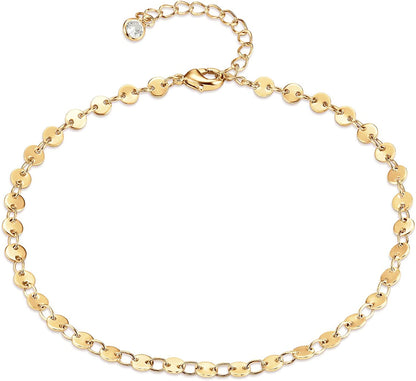 LOYATA Dainty Ankle Bracelet,14K Gold Plated Tiny Bead Anklet Dainty White Cubic Zirconia Cross Tassel Foot Chain Cute Lucky Moon Evil Eye Foot Jewelry Boho Anklets for Women Apparel & Accessories > Jewelry > Anklets LOYATA sequins  
