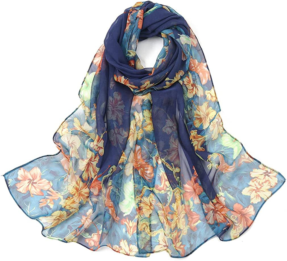 LMVERNA Chiffon Flower Scarf Women'S Floral Scarves Printe Chiffon Scarf Polka Dot Shawls Long Scarf Wrap Apparel & Accessories > Clothing Accessories > Scarves & Shawls LMVERNA Georgie Navy Blue  