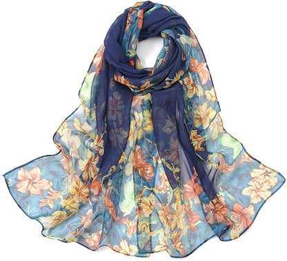 LMVERNA Chiffon Flower Scarf Women'S Floral Scarves Printe Chiffon Scarf Polka Dot Shawls Long Scarf Wrap Apparel & Accessories > Clothing Accessories > Scarves & Shawls LMVERNA Georgie Navy Blue  