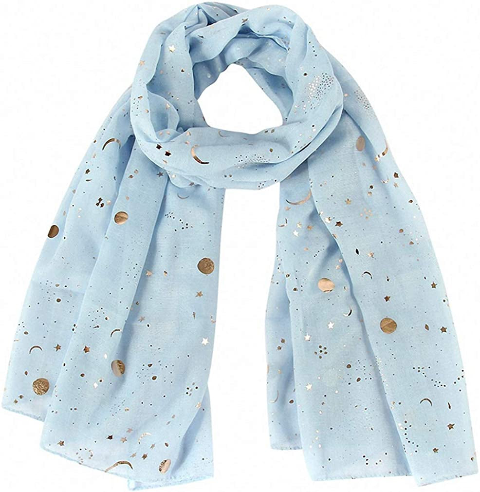 Tinpia Fashion Scarf for Women, Lightweight Colorful Shawl with Star Moon Pattern for Girls Ladies Women Apparel & Accessories > Clothing Accessories > Scarves & Shawls Tinpia Sky Blue One Size 