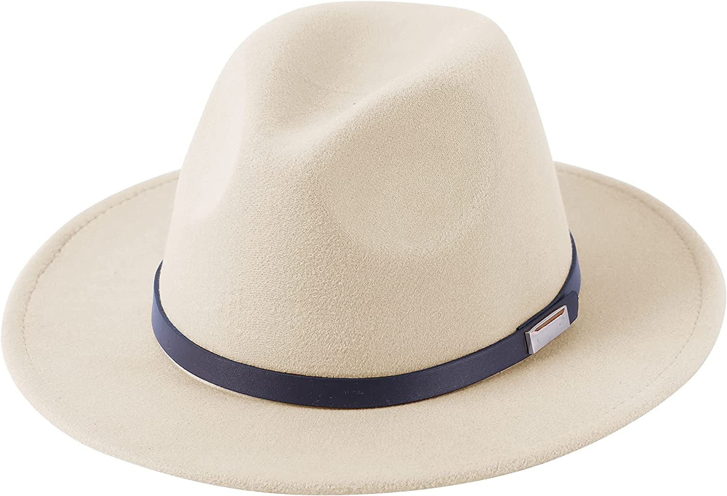 Lanzom Women Lady Retro Wide Brim Floppy Panama Hat Belt Buckle Wool Fedora Hat Apparel & Accessories > Clothing Accessories > Hats Lanzom 01-beige One Size 