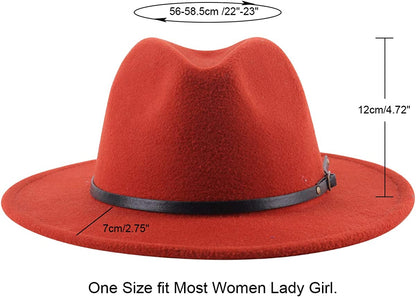 Lanzom Womens Classic Wide Brim Floppy Panama Hat Belt Buckle Wool Fedora Hat Apparel & Accessories > Clothing Accessories > Hats Lanzom   