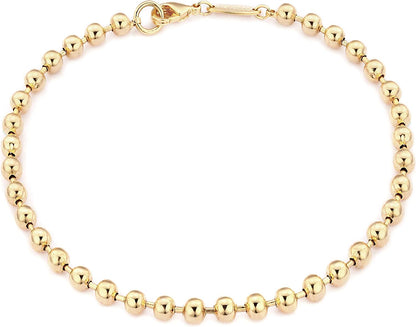 MEVECCO Gold Beaded Bracelets,18K Gold Plated Handmade Cute Satellite Diamond Cut Oval and round Beads Rope Chain Dainty Bracelet for Women Apparel & Accessories > Jewelry > Bracelets Mevecco Beads 4mm  