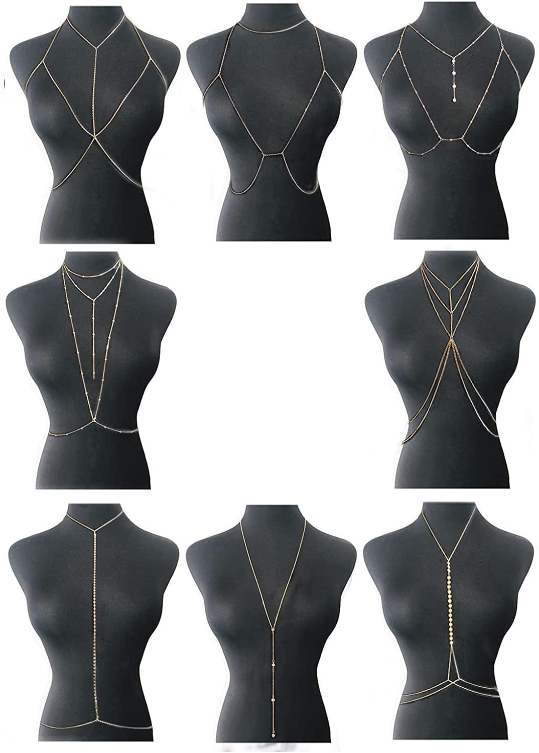 Tornito 4-8Pcs Sexy Body Chain Belly Waist Chain Necklace Summer Beach Crossover Bikini Bra Body Jewelry for Women Gold Tone Apparel & Accessories > Jewelry > Body Jewelry Tornito E:8Pcs, Gold Tone  