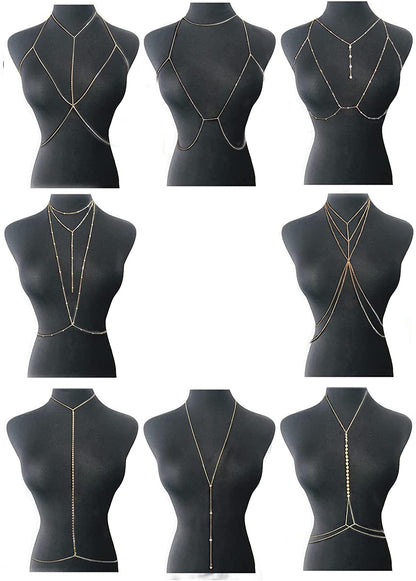 Tornito 4-8Pcs Sexy Body Chain Belly Waist Chain Necklace Summer Beach Crossover Bikini Bra Body Jewelry for Women Gold Tone Apparel & Accessories > Jewelry > Body Jewelry Tornito E:8Pcs, Gold Tone  
