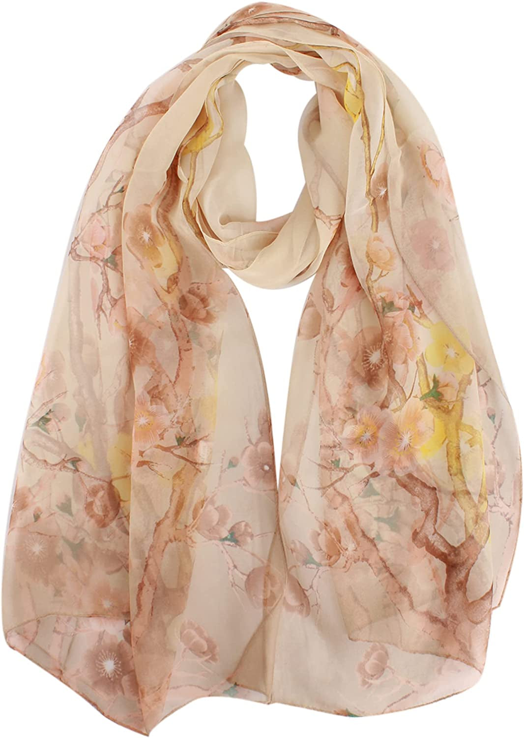 Van Caro Scarfs for Women Lightweight Floral Scarf Soft Long Fashion Scarves Sun-Proof Wrap Shawl Apparel & Accessories > Clothing Accessories > Scarves & Shawls Lobagve 6624 Light Khaki Plum Blossom  