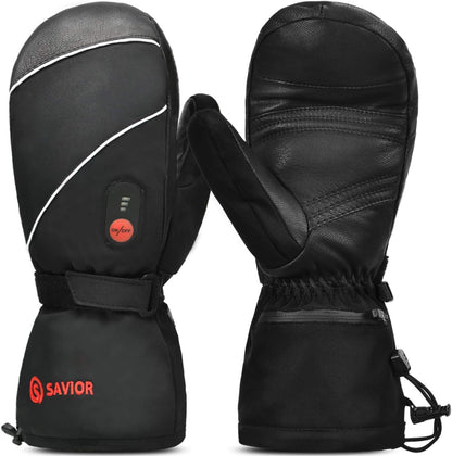 SAVIOR HEAT Heated Ski Mittens Gloves Electric Rechargeable Battery Mitts for Men Women Kids Winter Snowboard Motorcycle Skating Camping Hunting Apparel & Accessories > Clothing Accessories > Gloves & Mittens Eigday power Black-30 XX-Large 