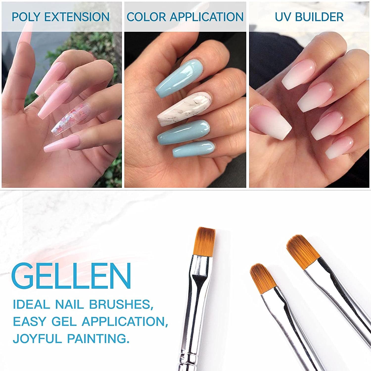 Gellen 6Pcs Gel Nail Brush Set, Nail Art Design Brushes for Color, UV Builder Gel Brush, Poly Extension Gel Brush, Nail Art Painting Tools , for Salon at Home DIY Manicure Health & Beauty > Personal Care > Cosmetics > Cosmetic Tools > Nail Tools GELLEN   