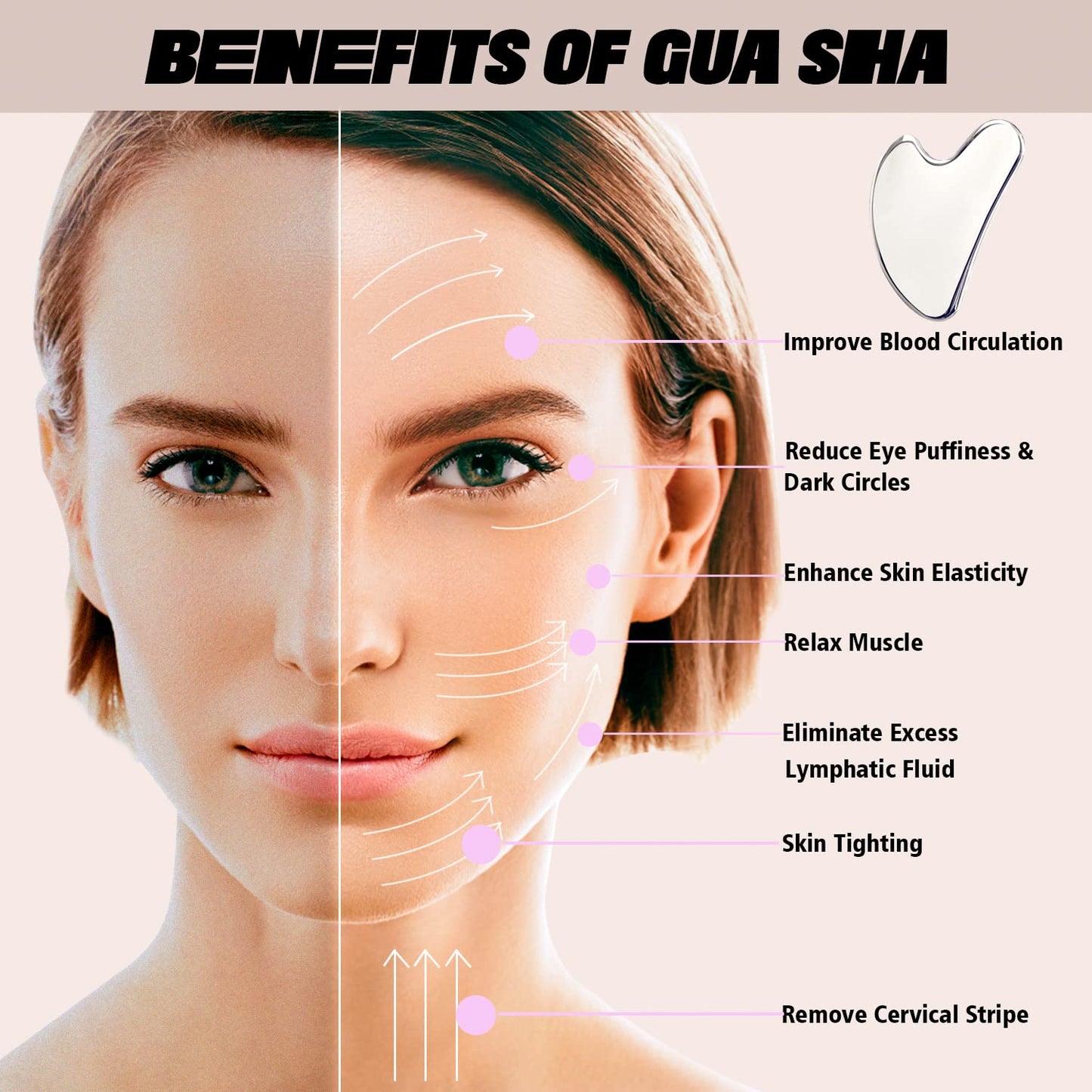 POPGRAT Stainless Steel Gua Sha Tools for Face, Metal Guasha Board Facial Tool Lymphatic Drainage Skin Care Massager for Body Eyes Neck with Gift Box Health & Beauty > Personal Care > Cosmetics > Cosmetic Tools > Skin Care Tools POPGRAT   