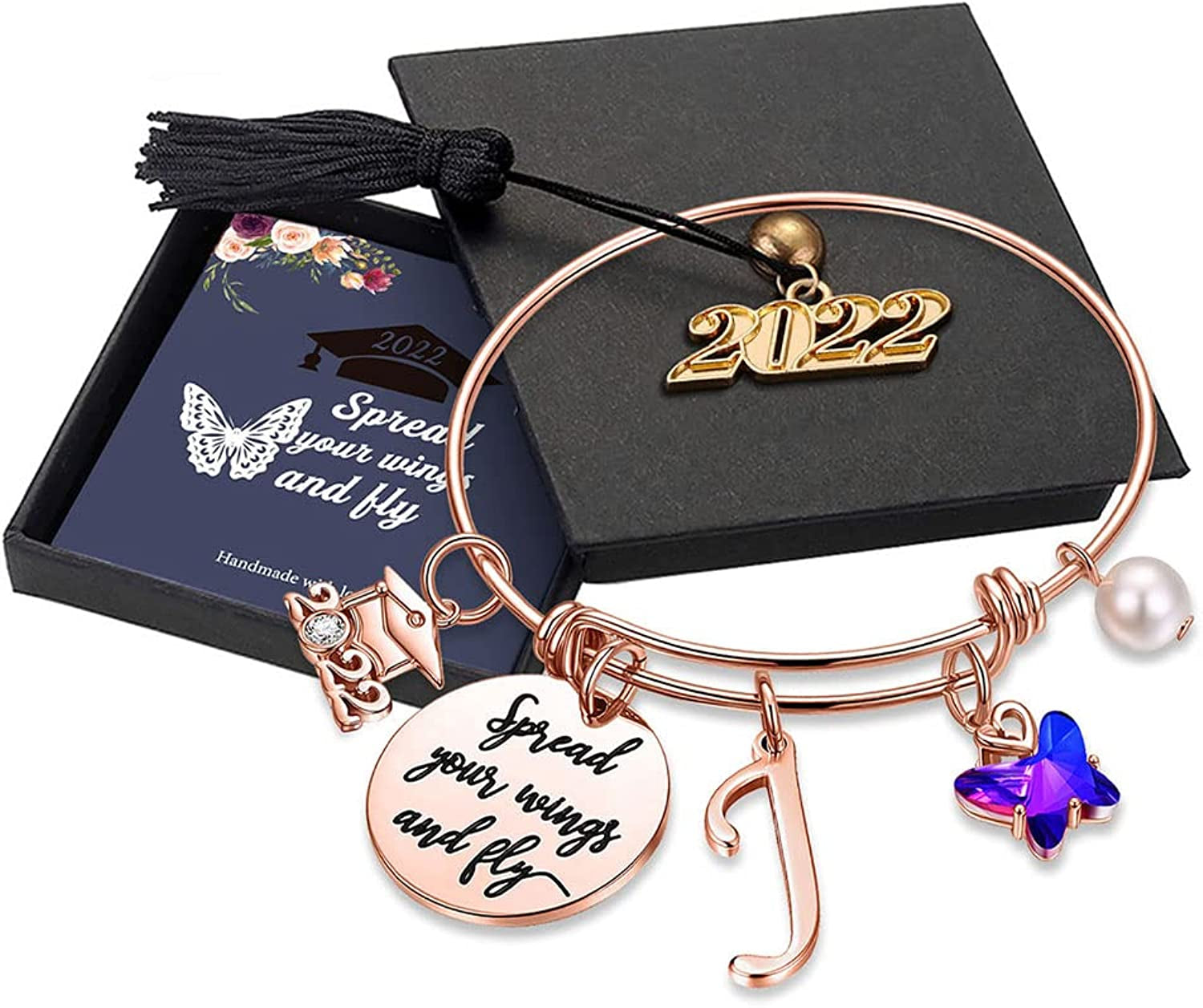 Graduation Gifts for Her 2022 Butterfly Bracelet,Inspirational Bangle with 2022 Graduation Grad Cap Mantra Quote Spread Your Wings and Fly Graduation Bracelet College Graduation Gifts for Her 2022 Apparel & Accessories > Jewelry > Bracelets Turandoss J - Rose Gold  