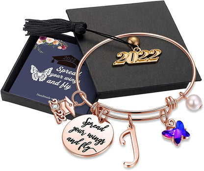 Graduation Gifts for Her 2022 Butterfly Bracelet,Inspirational Bangle with 2022 Graduation Grad Cap Mantra Quote Spread Your Wings and Fly Graduation Bracelet College Graduation Gifts for Her 2022 Apparel & Accessories > Jewelry > Bracelets Turandoss J - Rose Gold  