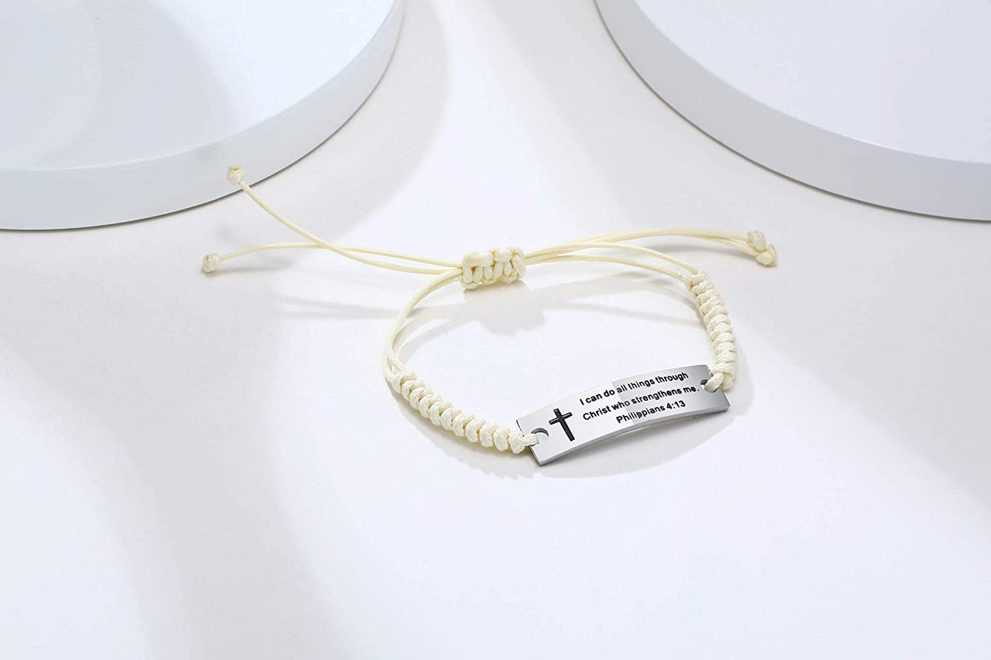 Personalized Unisex Religious Bible Verse Scripture Quotes Bracelet Faith Christian Adjustable Cord Stainless Steel Encourage Inspirational ID Bracelets for Men Women, Christmas Gift Customized Apparel & Accessories > Jewelry > Bracelets Mealguet   