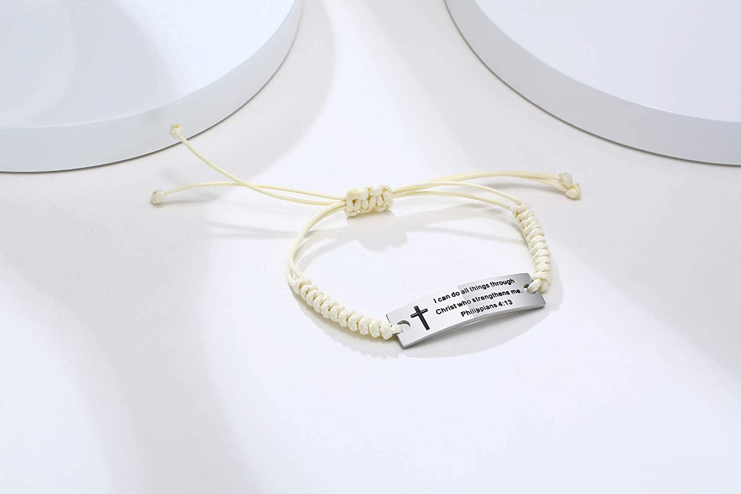 Personalized Unisex Religious Bible Verse Scripture Quotes Bracelet Faith Christian Adjustable Cord Stainless Steel Encourage Inspirational ID Bracelets for Men Women, Christmas Gift Customized Apparel & Accessories > Jewelry > Bracelets Mealguet   