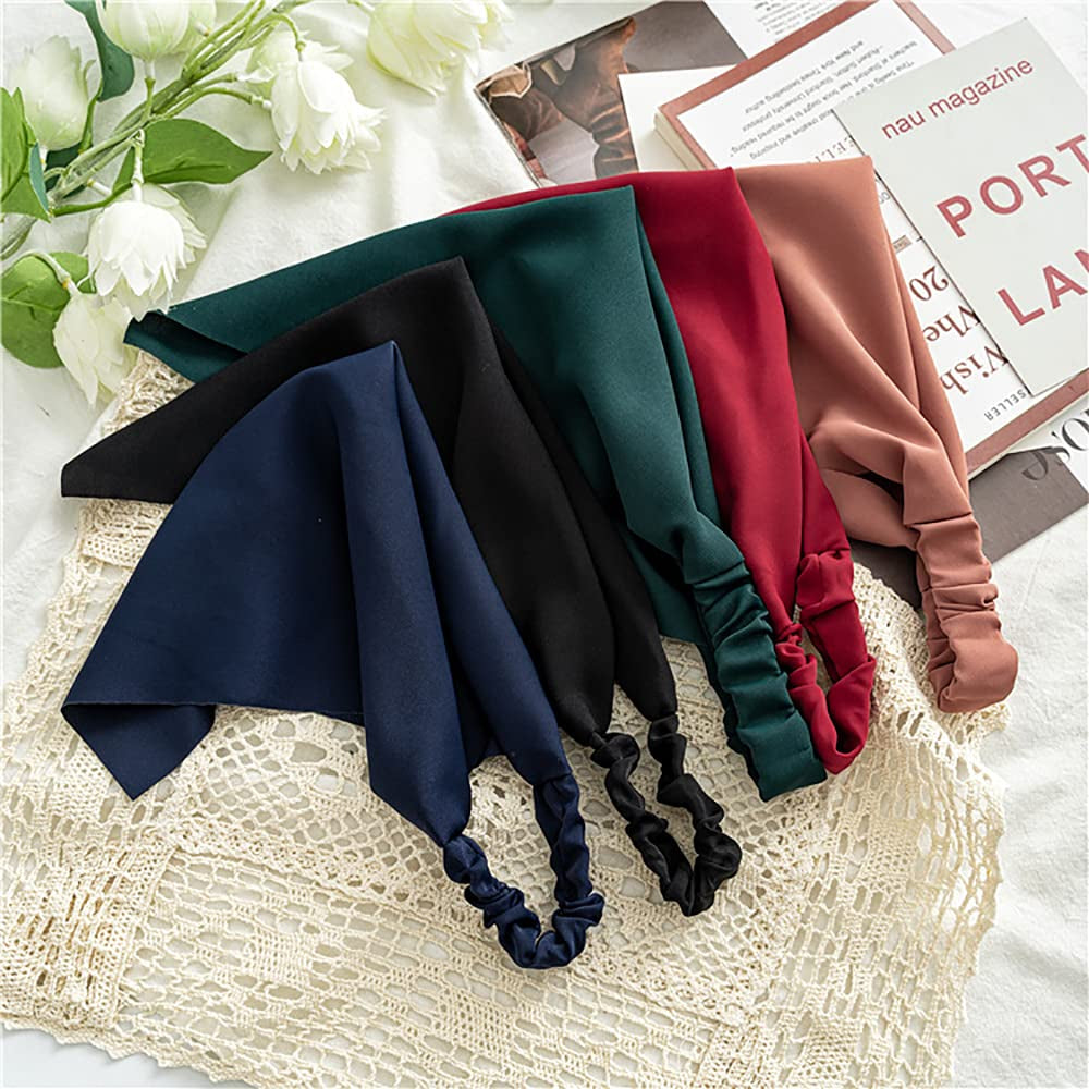 Elastic Hair Scarf Headbands for Women Solid Bandana Headbands Chiffon Head Kerchief Boho Scarf Bandanas with Hair (8 Colors Solid A) Apparel & Accessories > Clothing Accessories > Bandanas & Headties DINPREY   