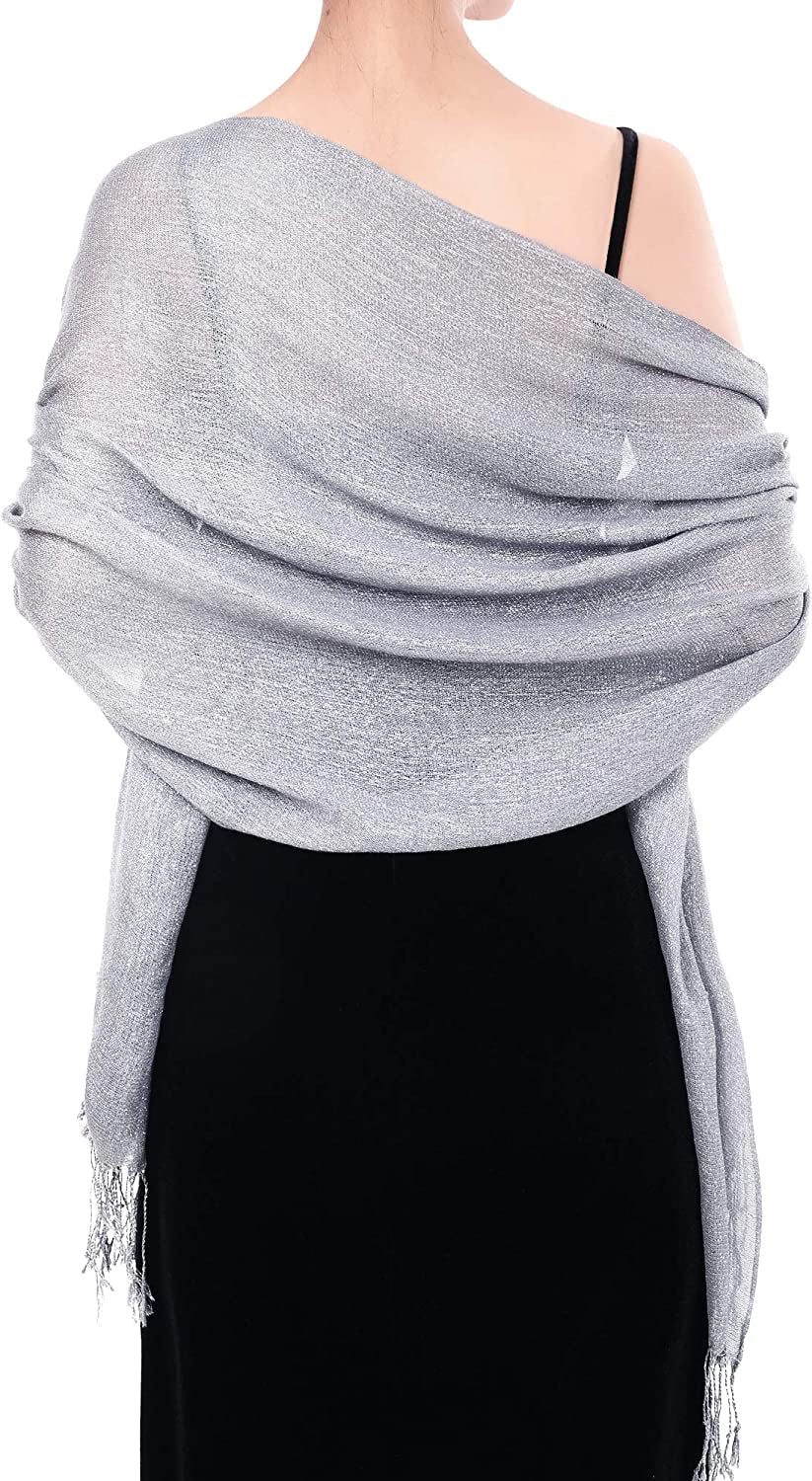 WILLBOND Womens Shawl Chiffon Bridal Evening Soft Wrap Scarf, Chiffon Scarf Ribbon Scarf Satin Scarf for Women and Girls Apparel & Accessories > Clothing Accessories > Scarves & Shawls Willbond Silvery Fringed Common size 