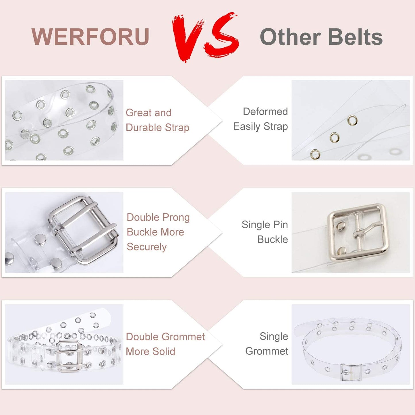 WERFORU 2 Pack Double Grommet Belt PU Leather Punk Belt for Women Jeans Apparel & Accessories > Clothing Accessories > Belts WERFORU   