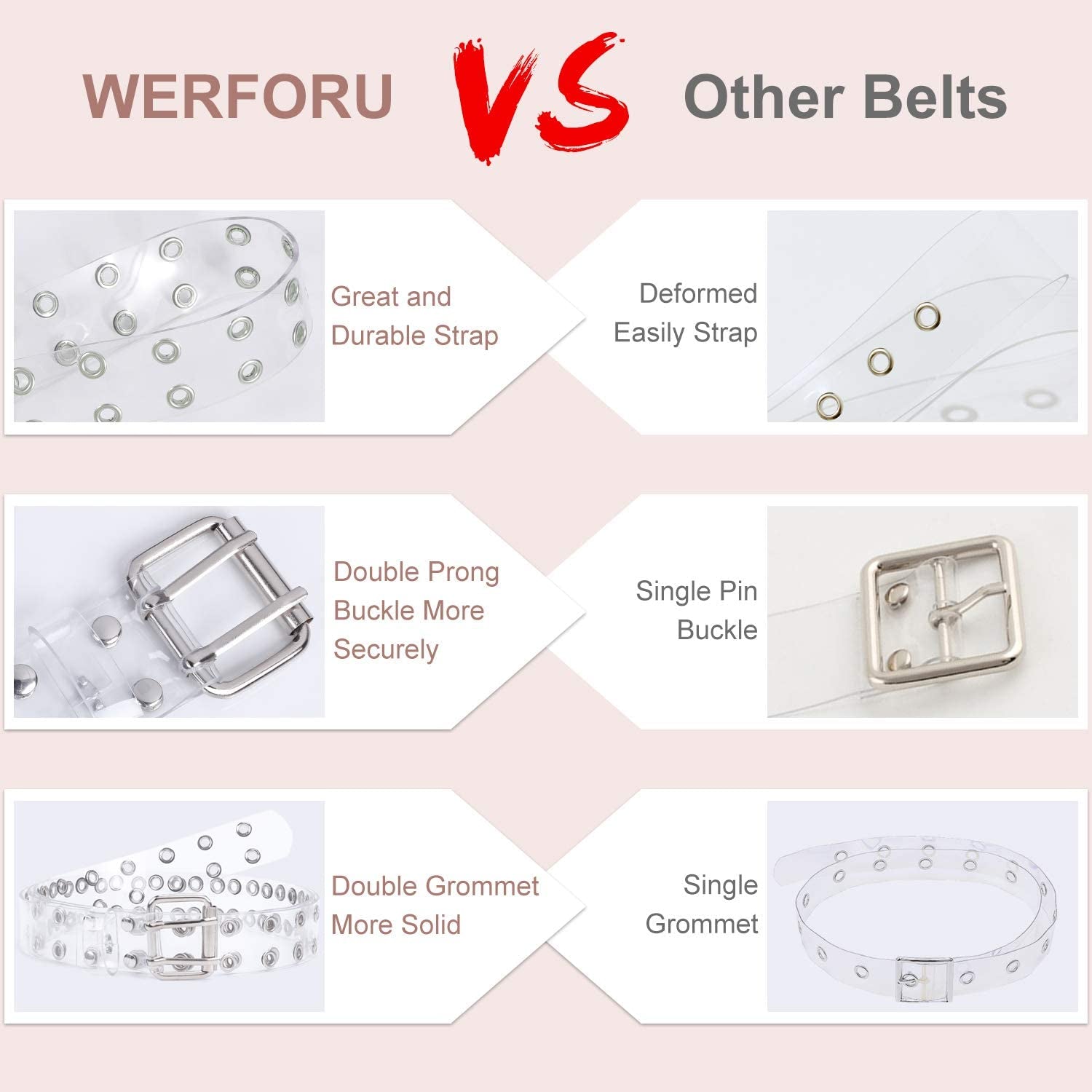 WERFORU 2 Pack Double Grommet Belt PU Leather Punk Belt for Women Jeans Apparel & Accessories > Clothing Accessories > Belts WERFORU   