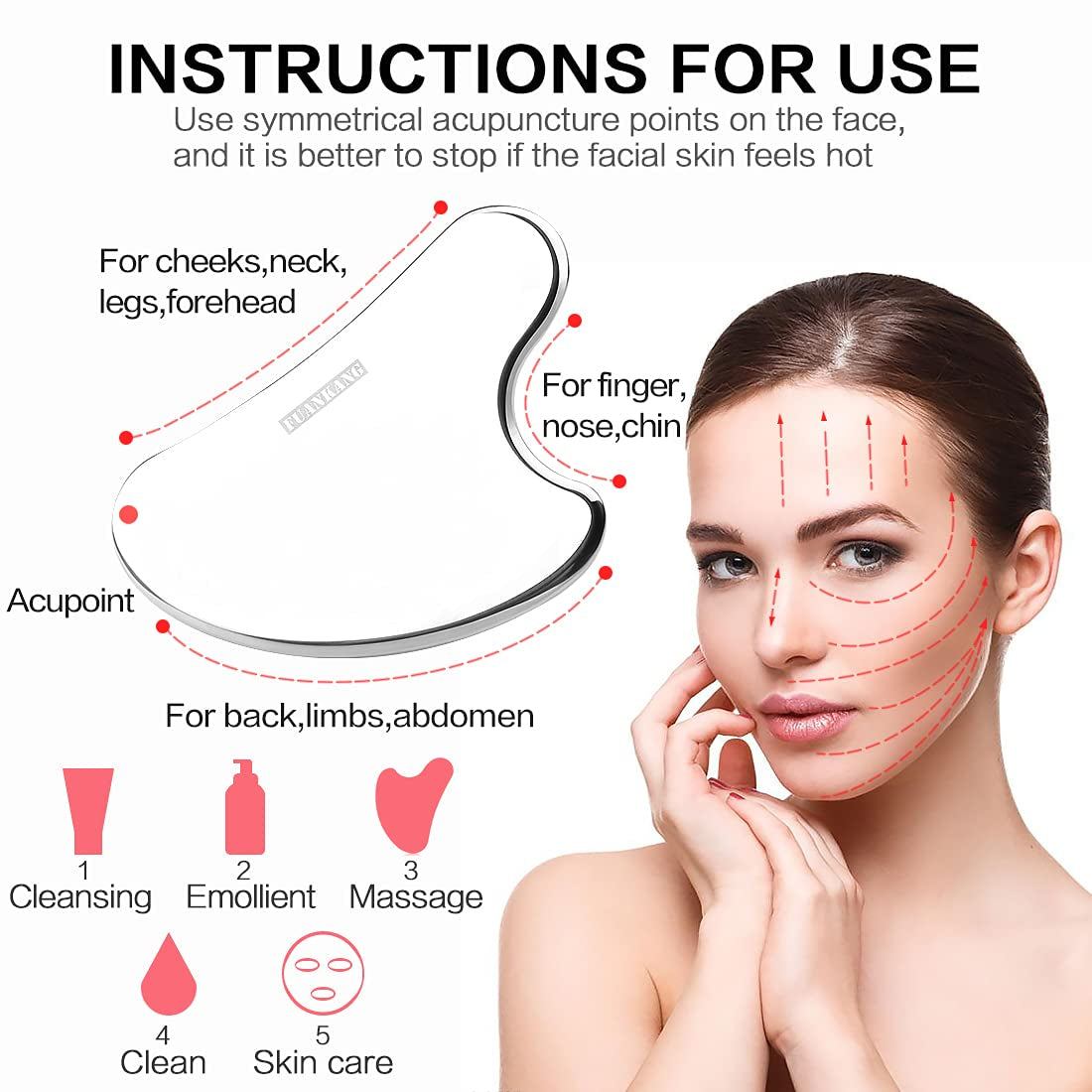 Gua Sha Facial Tools Stainless Steel Scraping Massage Tool for Face Stainless Steel Gua Sha Tool with Travel Pouch- by FUANKANG Health & Beauty > Personal Care > Cosmetics > Cosmetic Tools > Skin Care Tools FUANKANG   