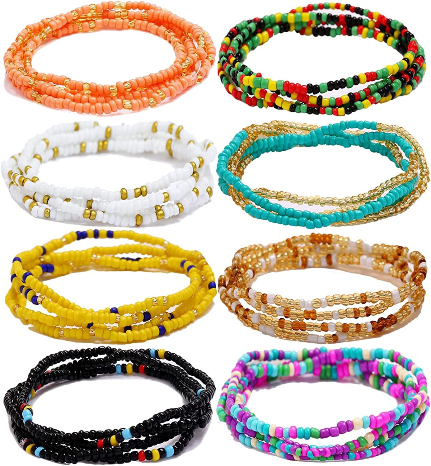 Taouzi 8-12Pcs Waist Beads for Women Weight Loss Colorful Beaded Body Chain Handmade Boho Waist Chains Belly Bead Body Chain Jewelry for Women Apparel & Accessories > Jewelry > Body Jewelry Taouzi Style1 8Pcs 31.5Inch  
